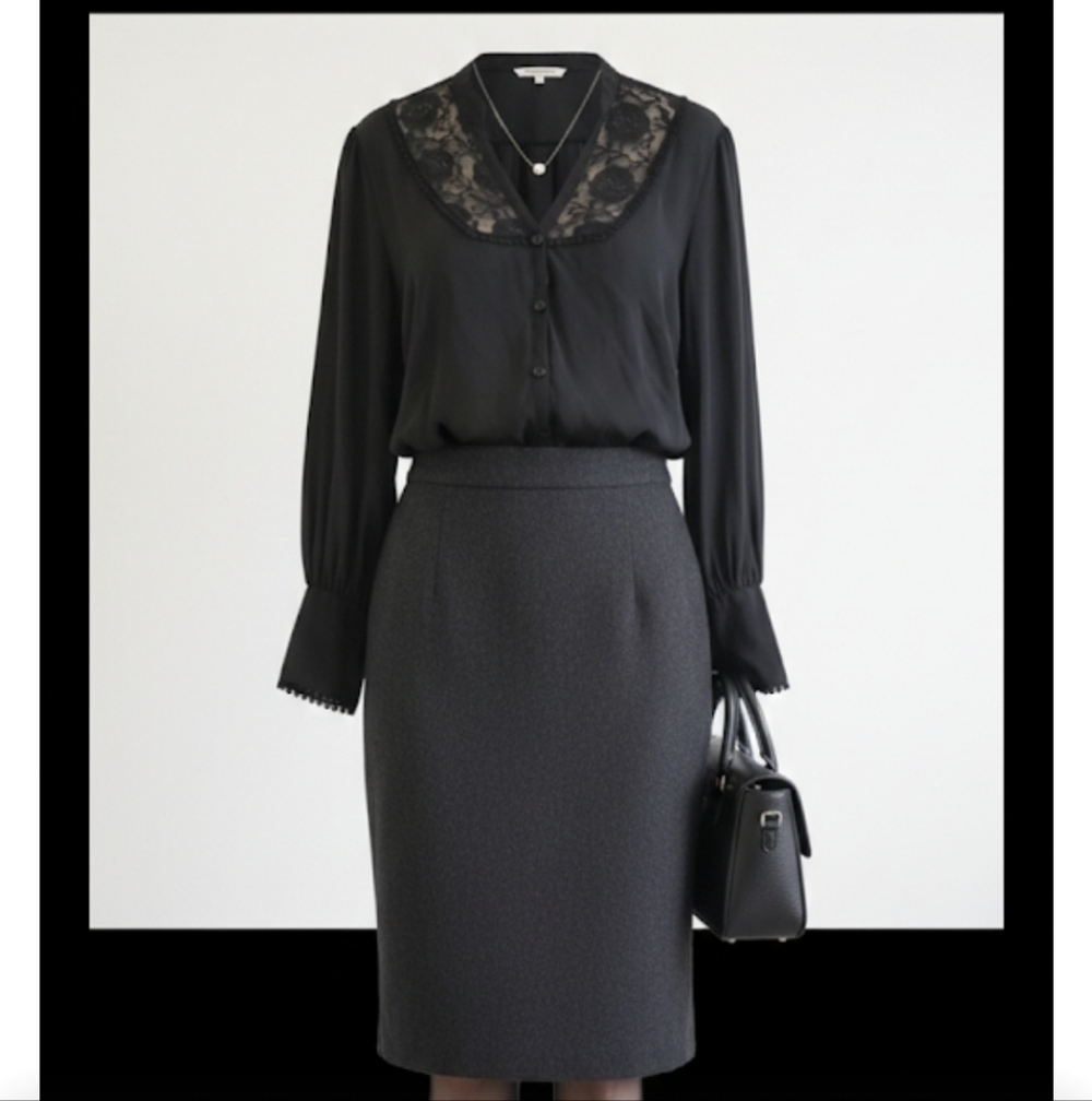 Venezia Sleek Black Silk  Shirt 14/16